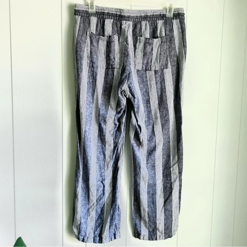 Old Navy Linen Blend Navy Striped Drawstring Pants Sz Lg Lagen Look Coas…